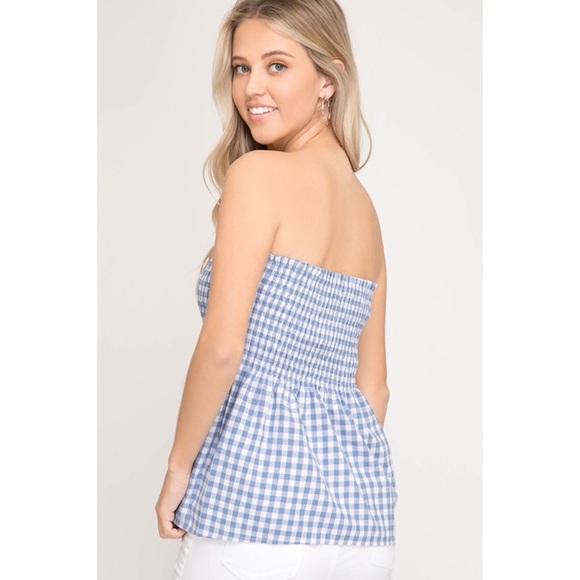 Blue Gingham Print Top - Picture 3 of 7